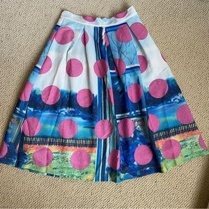 Szan Polka Dot, Floral, Pleated Mid-length Skirt Workwear Vintage Mondern